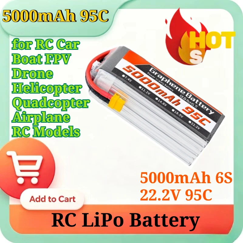 Bateria Lipo z grafenem, 5000  – 6S Lipo Battery 22.2V 5000Mah recenzja i cena
